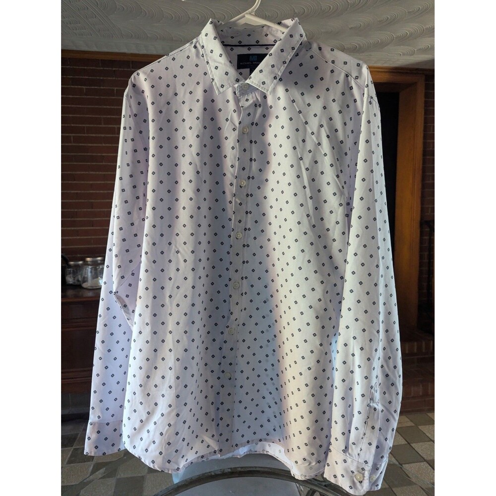 MICHAEL BRANDON STRETCH Dress Shirt White Black Diamonds Size Large